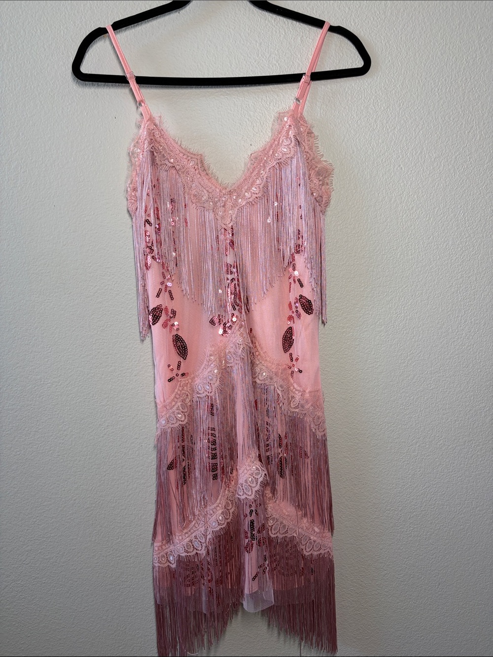 Fringed Pink Sequin Slip Dress - Picture 8 of 9